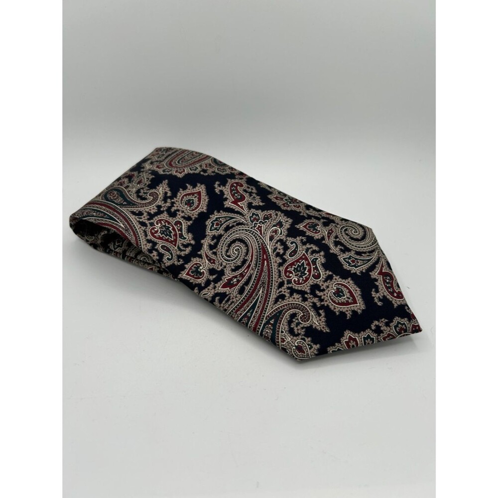 Bert Pulitzer Navy Paisley Silk Tie with Red and Cream Accents